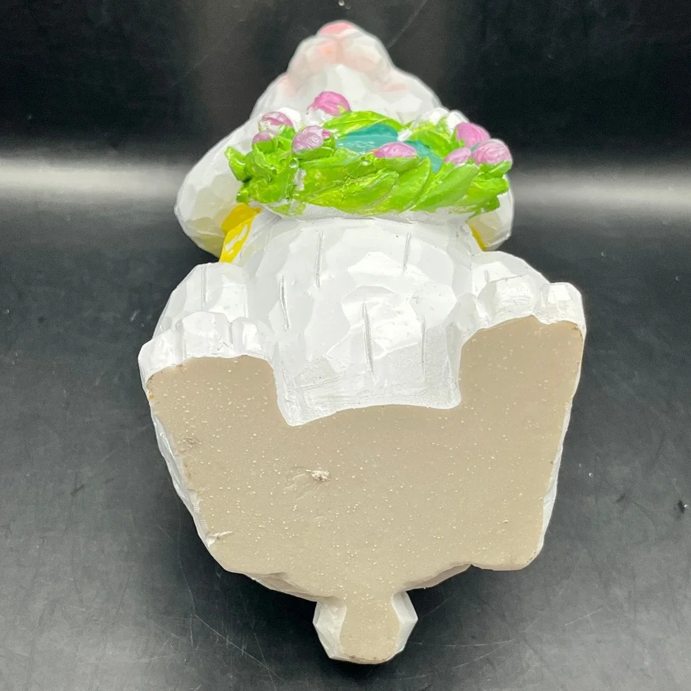 Hello Spring Easter Bunny Figurine White Rabbit Resin‎ Floral Tulip Wreath 8.5
